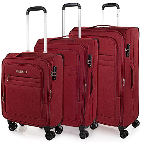 Jaslen - Juego Maletas de Viaje. Set Maletas de Viaje. Maleta Grande, Maleta Mediana y Maleta Cabina con Ruedas. Material EVA Resistente y Ligera. Candado Combinación, Granate