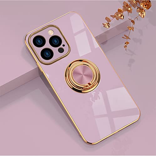 EYZUTAK Electroplated Magnetic Ring Holder Case for iPhone 14 Pro Max, 360 Degree with Rotation Metal Anti-fall Finger Ring Holder Magnet Car Holder Slim Soft Silicone Shockproof Cover - Light Purple
