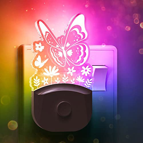 LOHAS-LED Plug-in Night Light, Butterfly Design, Dusk to Dawn Sensor, RGB + Warm White, 3 Lighting Modes, Kids' Room Decor Gift
