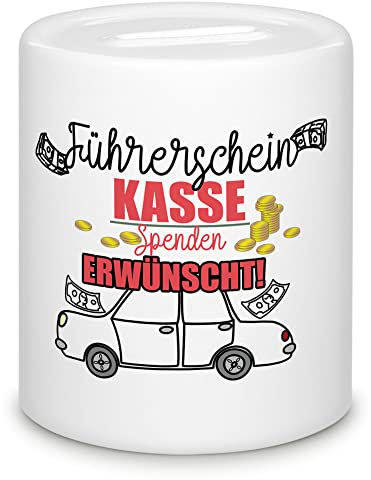 Spardose - Führerschein Kasse Spenden erwünscht - Geschenk zum Führerschein, Geschenk für Bruder, Schwester, Geschenk für Freundinnen - Sparbüchse zum Führerschein