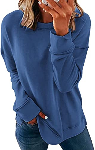 GOLDPKF Damen Longshirt Oberteile Langarm Pullover Casual Rundhals Sweatshirt