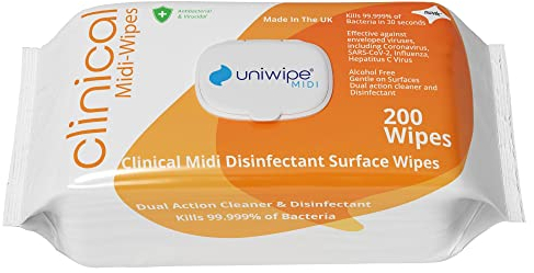 Lingettes Désinfectantes Cliniques Uniwipe Midi 200 lingettes