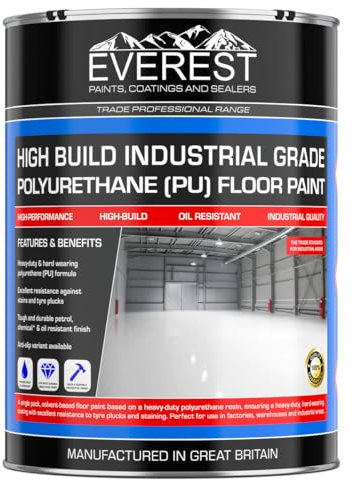 Everest Trade - Industrial Concrete Floor Paint - High Build Polyurethane Resin Based (Bright Red, 5 Litre)