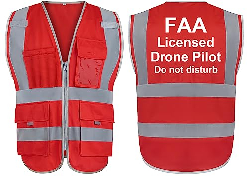 TopTie FAA Drone Pilot Vest Warnweste 9 Taschen Reflektierende Sicherheitsweste für Drohnenbetreiber, komfortabel und ungestört, Drohnenzubehör, erfüllt ANSI/ISEA-Standards