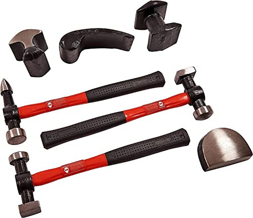BARGAINS-GALORE 7Pc Autobody Repair Tool Kit - Dent Car Panel Dolly Beating Hammers, Dollies Shapers Set With Carry Case | Automotive Vehicle, Cars, Vans Body Fixing Tools | Diy