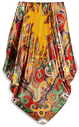 GLORIS Seidenschal Damen 90x90cm Gelb bunter Druck Elegante Seidentuch Haare Satintuch Halstuch Seide Bandana Tuch Kopftücher Damen Ansatz Haare Seide Bandana Tuch Kopftücher Damen Ansatz