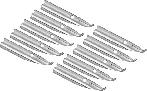 PATIKIL 0.38mm Line Width Fountain Pen Nib Replacement, 10 Pack 304 Stainless Steel Ink Dip Calligraphy Pen Nib for Drawing Writing, 55 Degree Angle