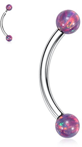 Augenbrauenringe G23 Titan Augenbrauenpiercing Schmuck Gebogene Augenbrauenhantel 16G Bauchnabelring Kugel Lila Opal Augenbrauenstege Nabelringe Zungenring Daith Ohrringe Lippenring piercings 8 mm