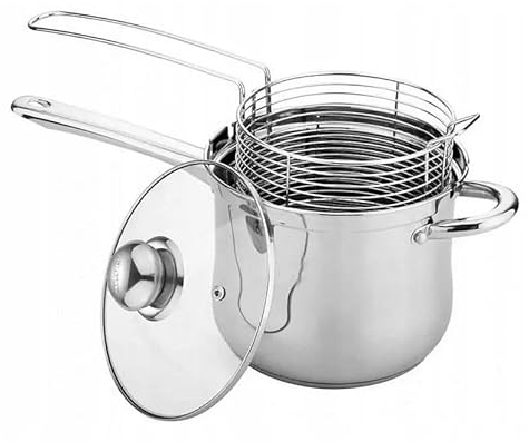 Luckyberg Edelstahltopf mit Sieb und Deckel/Topfinhalt 3,6l, Bratentopf und mehr/Multifunktionstopf,Topf mit Korb, Pommestopf/Karbontopf.