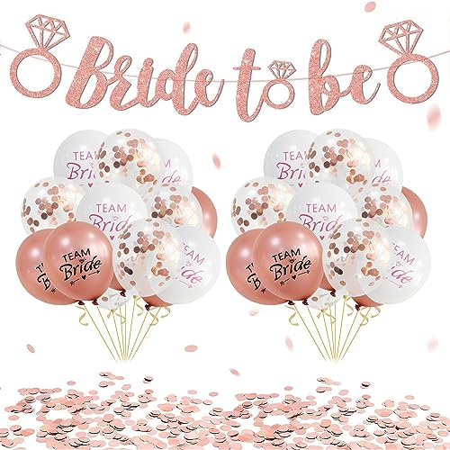 Bride To Be Deko Ballons Set, Rosegold Folienballons Latexballons, 15Bride To Be Luftballons Jga 1Banner Deko für Valentinstag, Verlobungsdeko, Brautparty, Hochzeitsdeko