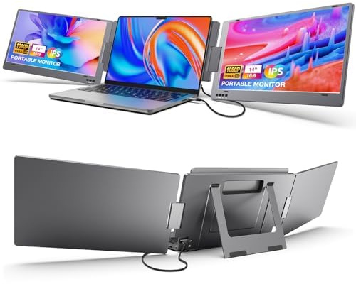 KYY - Extensor de visualización para portátil, monitor portátil FHD 1080P USB-C de 14 pulgadas, monitor de computadora IPS, monitor dual para visualización triple, para portátil de 12 a 16 pulgadas