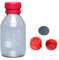 QOAEZK 500ml Reagent Media Bottle, Graduated Glass Round Media Storage Bottle with Red double cover GL45 Screw Cap, Wide Mouth Lab Reagent Bottle, Clear,Pack of 1
