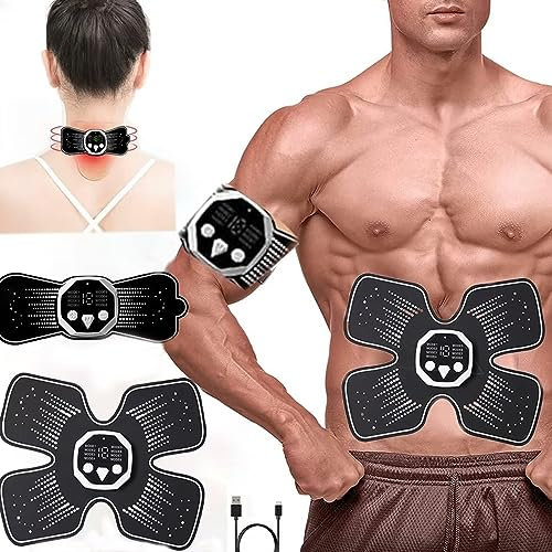 Jenylu EMS Bauchmuskeltrainer, Nackenmassagegerät EMS Trainingsgerät, Massagegerät Nacken Schulter, Elektrisch Massage von tiefem Gewebe Elektrostimulatoren für Nacken, Rücken, Schulter, Beine 2Pcs