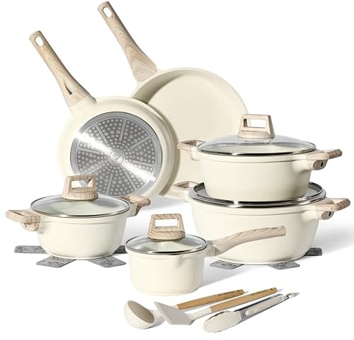 Just Perfecto Pots and Pans Sets Non Stick, Induction Hob Pan Set of 15pcs, Saucepan Set, Non Stick Frying Pan Set with Lid Stock Pot, Deep Frying Pots and Pans Set Granite Cookware Set