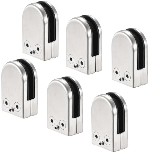 Cokritsm Lot de 6pcs Pince à Verre10-12mm Porte-Verre Clip en verre en Acier Inoxydable 304 Support en verre Réglable en Verre pour Balustrade Escalier Main courante