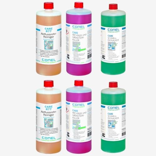 2x Conel Care Abflussrohr Reiniger + 2x WC-Kalk-/Urinsteink. + 2x Schnellentkalker