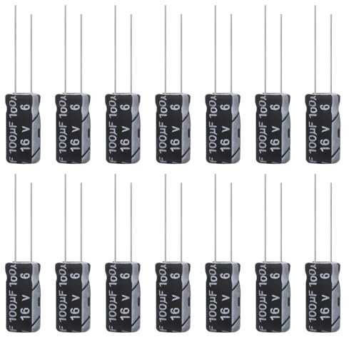 ALLECIN Condensatori Elettrolitici 100uF 16V Condensatore Elettrolitico in Alluminio 100µF 16Volt 5x11MM Electrolytic Capacitor 100 uF MFD 105°C (Confezione da 15 Pezzi)