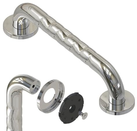 flexilife Wandgriff für Senioren, rutschfest & stabil, Badewannengriff Haltegriff Duschgriff für die Wand-Montage - Griffe für Dusche, Bad oder Badewanne (60 cm - Edelstahl glänzend mit Fingergrip)