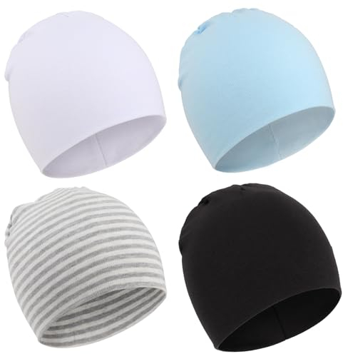 DRESHOW 4 Stücke Unisex Mütze Hut Junge Mütze Frühling Mützchen Kleinkind Wendemütze Jersey Slouch Beanie Bekleidung Unisex Infant Hut Kindergarten Mütze
