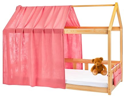 Lovely Hippo Hausbett Himmel - 100% Baumwolle - Betthimmel Hausbett aus Musselin - Bett Vorhang Kinderbett - Himmelbett Vorhänge 90x200cm (Puderrosa/Gold Tasche, 120 x 370 cm (1er Set))