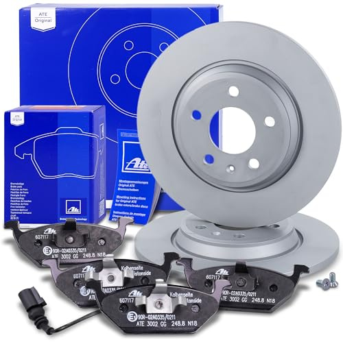ATE Bremsenset Hinterachse inkl. Bremsscheiben hinten Ø 300 mm voll und Bremsbeläge hinten + Verschleißkontakt Kompatibel mit AUDI A6 C7 (4G2, 4GC), A6 C7 Avant (4G5, 4GD), A7 Sportback (4GA, 4GF)