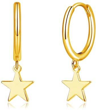 Deyanse Creolen Silber 925 Ohrringe für Damen Frauen, Dangle Baumeln Hängeohrringe mit Stern Anhänger, Gold Kleine Creolen Ohrringe Hängend, Allergenfrei Creolen Ohrhänger Ohrringe mit Geschenkbox