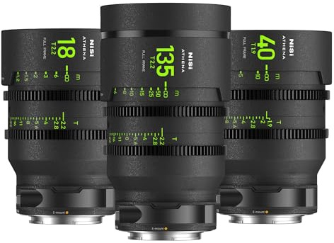 NiSi Athena Prime Cine Objektiv Add-on Set für Sony E-Mount | Inkl. 18mm T2.2, 40mm T1.9, 135mm T2.2, Hartschalenkoffer
