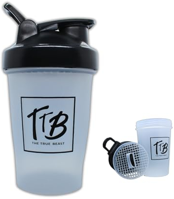 THE TRUE BEAST Shaker 400ml, Mezclador de Proteínas, Preparador de Batidos, Sin Plastificantes BPA FREE, Filtro Rejilla Sin Grumos
