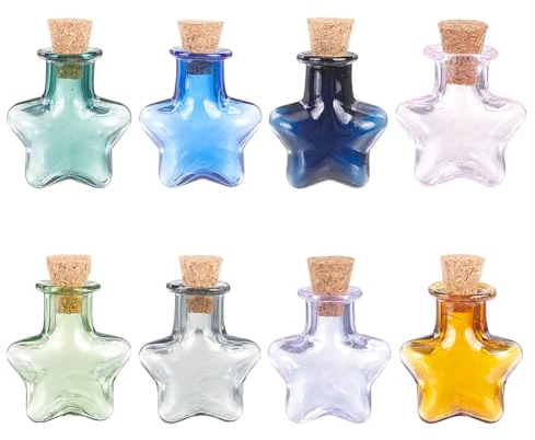 DELORIGIN 8 Stück Kleines Wunschglas In Sternform 8 Farben Mini Driftflaschen Aus Glas Süße Wunschflaschen In Sternform Für Hochzeit Geburtstag Party DIY Bastelbedarf