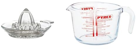 KitchenCraft Manual Glass Citrus Juicer, Lemon Squeezer, 14.5 cm & Pyrex Glass Measuring Jug, Transparent, 1 Litre