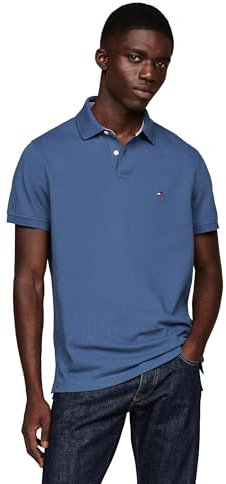 Tommy Hilfiger Men's Short Sleeve Polo Shirts in Regular Fit with Stretch and Organic Pique Cotton, Aegean Sea, XL