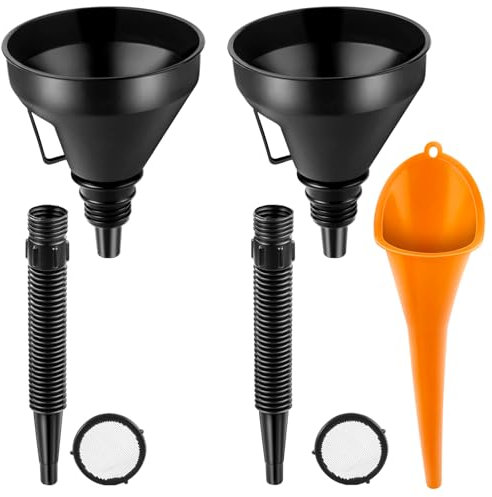 3 Pcs Flexible Funnel Set - Universal Oil, Gasoline, Fuel, Petrol Engine Plastic Wide Mouth With Detachable Spout and Long Mouth for Motorcycle, Car, Automotive, Water Transfer