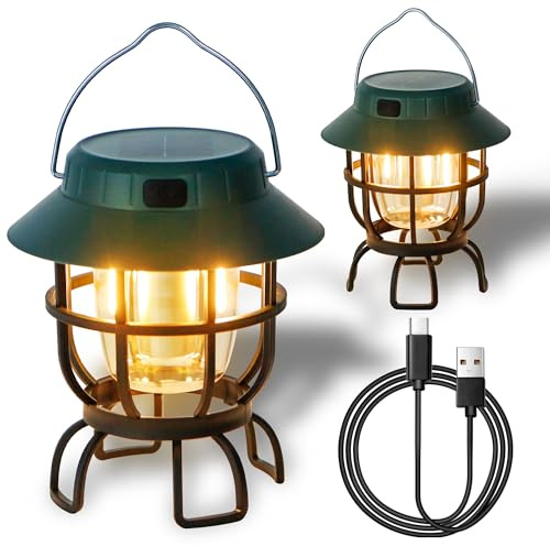 TRIROCKS Set of 2 LED Solar Camping Lantern Dimmable Rechargeable Lantern IPX3 Water-Resistant Portable Emergency Lights Outdoor Camping Lights for Camping Home Power Outage Hurricane Hiking (Green)