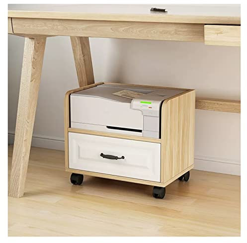 Drucker Regal Druckerständer für Schreibtischdruckerständer, mobiler Druckertisch unter dem Schreibtisch mit Aufbewahrungsschublade, Arbeitswagen aus Holz mit Rädern für das Home-Office, für Mini-3D-