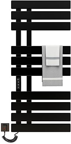 Scaldasalviette Termoarredo, 500x1100mm, 380W, WiFi Scaldasalviette Elettrico Compatibile con Alexa Google Home, Nero Scaldasalviette riscaldatore, Termostato Intelligente-WiFi Black Left