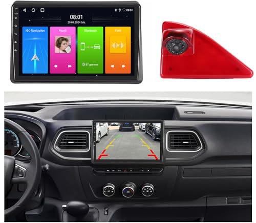 10'' GPS Navi Autoradio Navigation mit CarPlay&Android+HD Rückfahrkamera Kompatibel mit Nissan NV400 Bus Pritsche/Fahrgestell X62/Vauxhall Opel Movano Kipper/Renault Master MK3 (G7215+R7214 Camera)