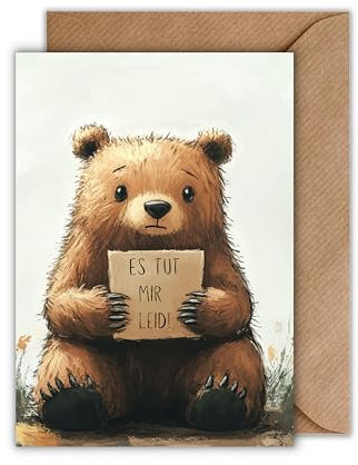 WBdesignz Entschuldigungskarte – DIN A6 – „Es tut mir leid“ mit süßem Bären – liebevolle Karte zum Wiedergutmachen – Für Freundinnen, Partner, Kollegen & Familie