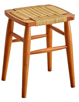 Tabouret de Salle à Manger en Bois Massif, Tabouret de Bar Sans Dossier, Tabouret de Vanité En Corde Tressée, Chaises de Salle à Manger pour Cuisine, Restaurants(35x30x44cm(14x12x17inch), Natural)