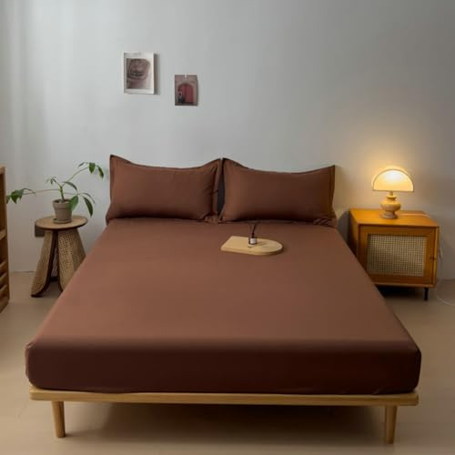 Homxi Spannbettlaken Universal,(200 x 220 cm),Bettlaken mit Elastisch Einfarbig Spannbett Kaffee