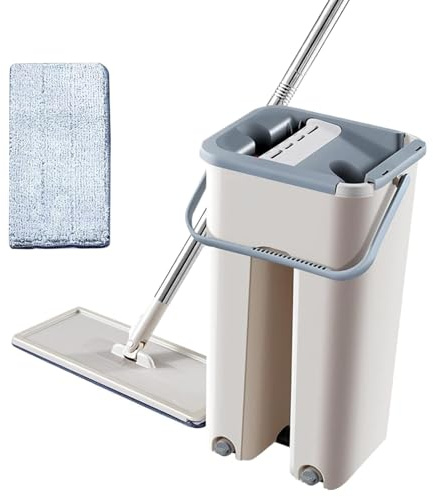 Flat Mop - Flat Floor Mop and Bucket,Multifunctional Mop and Bucket with Wringer Set for Home, Dry and Wet Use Flat Mop and Bucket Set for Deep Cleaning