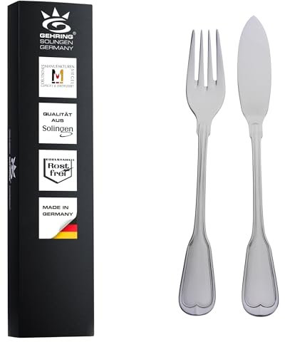 GEHRING Solingen Fischbesteck Augsburger Faden I Besteck Set 12-teilig I Edelstahlbesteck I Besteckset 6 Personen I spülmaschinengeeignet I Fischmesser I Fischgabel I Made in Germany