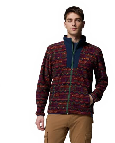 Columbia Men's Sequoia Grove Printed Full Zip, Full Zip Fleece Jacket, Rich Wine Horizons, L
