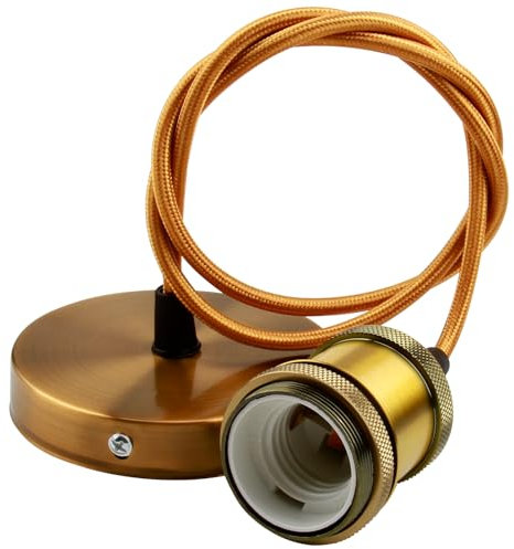 Vintage Ceiling Rose Pendant Light Fitting Twisted Braided Flex with E27 Lamp Holder Suspended Pendant Light Fitting Kit Flex Cable Antique Brass Satin Nickel and Bronze Modern Retro Pendant Light Kit