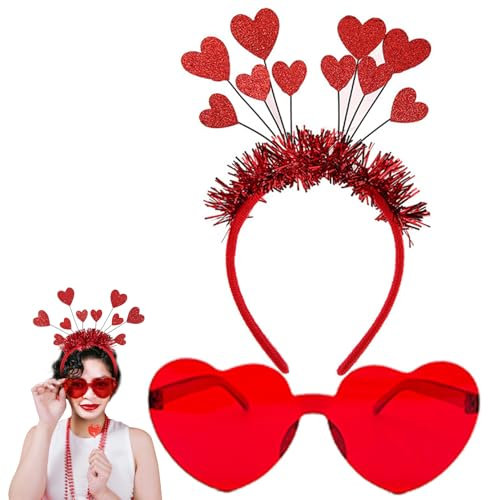 xianshi 2 Pcs Amor Kostüm Damen,Herz Haarreif,Amor Kopfschmuck,Herz Haarreif Rot,Mit Brille,Amor Kostüm Accessoires,Amor Haarreif,Haarreif Herz,Geeignet Für Valentinstagsparty, Karnevalsparty