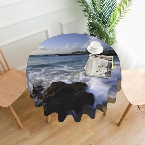 FHEBNDS Runde Tischdecke, 152,4 cm, flecken- und knitterfrei, waschbar, Puerto Rico, Strandtischdecken, für drinnen und draußen, dekorativer Stoff, Tischdecke für Esstisch