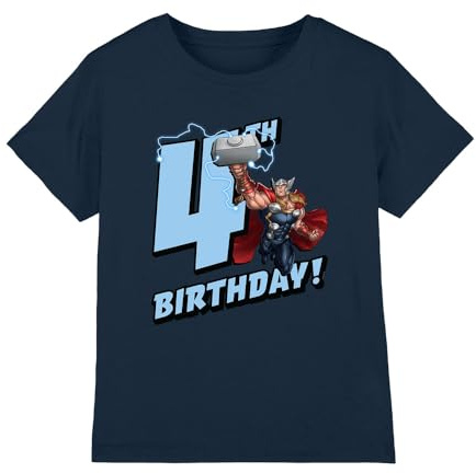 Thor Birthday 4 Unisex Kids T Shirt, Navy, 3-4 Years