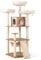 GOPLUS Arbre à Chat XXL 168CM avec 3 Perchoirs Rembourrés, Arbre a Chat en Bois avec Hamac, Planche à Gratter et Poteaux en Sisal, Brosse d'Auto-toilettage, Balles Suspendues, Naturel