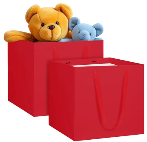 NAHRMY 2 Stück Geschenktüte Papiertüten Rot 30 x 30 x 30 cm, Besonders Groß Quadratische Geschenktüten Geschenk Tüten aus Papier für Abschlussfeier Geburtstag Hochzeit Weihnachten Party