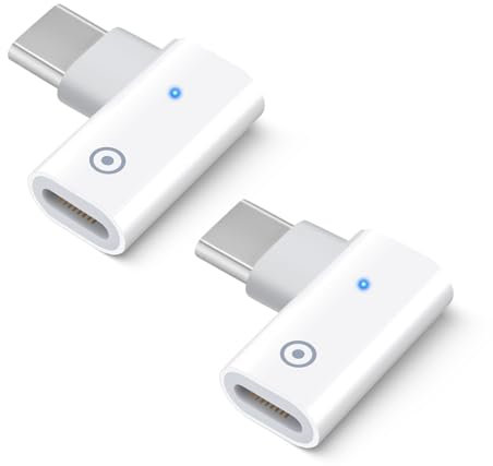 BORLTER CLAMP Charger Right Angle Adapter for A-pple Pencil 1st Generation 2Pcs, USB-C Male to Ligntning Female Charger Adapter with Blue Indicator, Compatible with iPad 10th Generation or USB C Cable