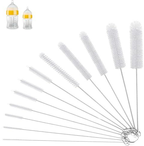 Pipe Tube Brush Pipe Cleaning Brushes, Nylon Drinking Straws Cleaner Brush 12 Pieces set for Washing Kettle Spout, Teapot Nozzle White